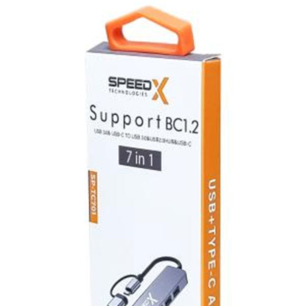 SPEED-X SP-TC701 7 PORT 2 IN 1 USB 3.0 & TYPE-C PORTS ALUMINUM ALLOY PORTABLE HUB