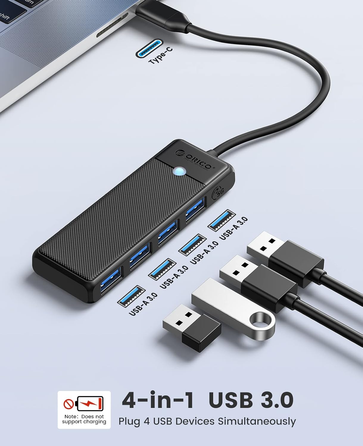 ORICO TYPE-C TO USB HUB 3.0 4 PORTS PAPW4A-C3-015-BK-EP BLACK COLOR