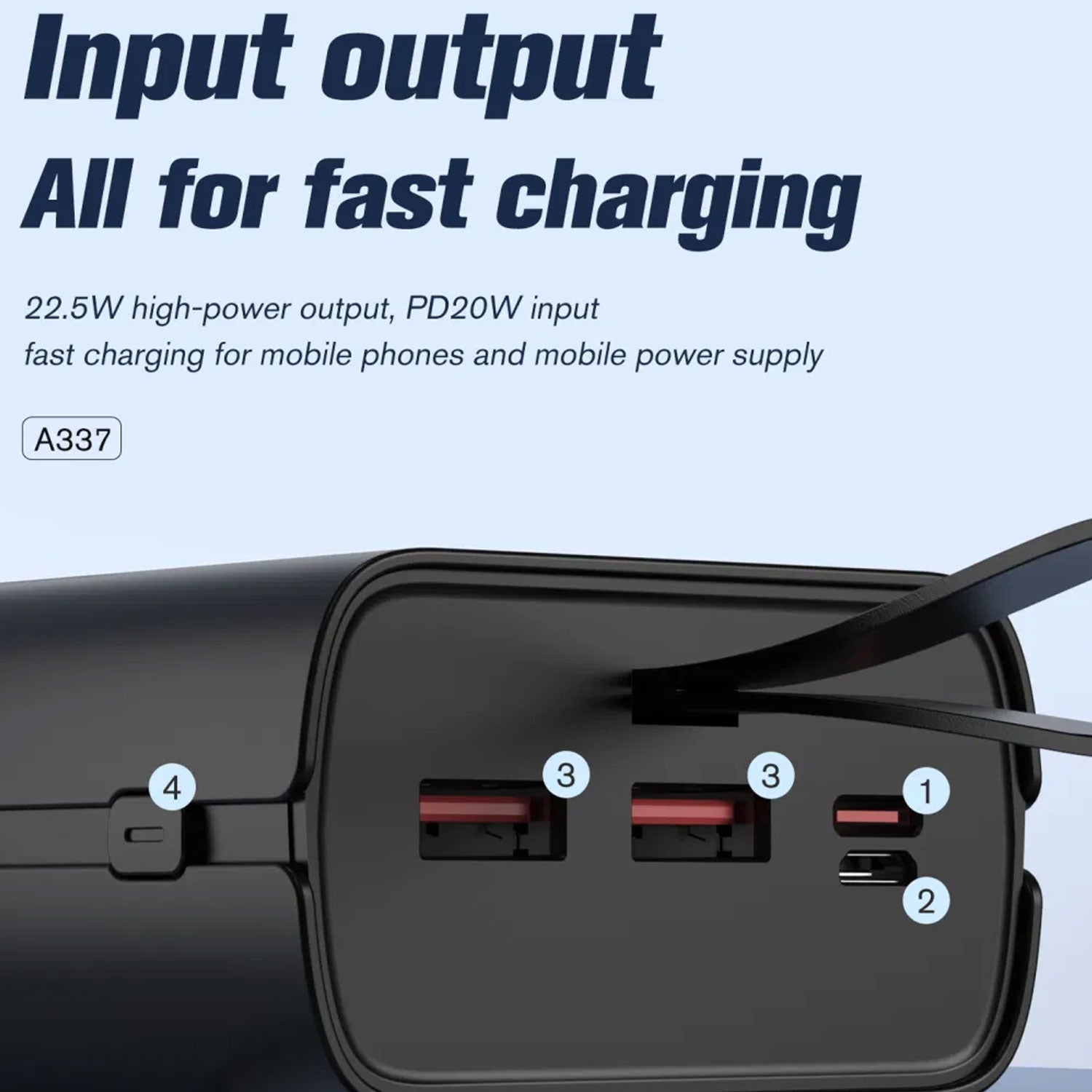 ASPOR A337 22.5W PD 30000MAH FAST CHARGE POWER BANK LCD DISPLAY BLACK