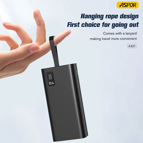 ASPOR A337 22.5W PD 30000MAH FAST CHARGE POWER BANK LCD DISPLAY BLACK