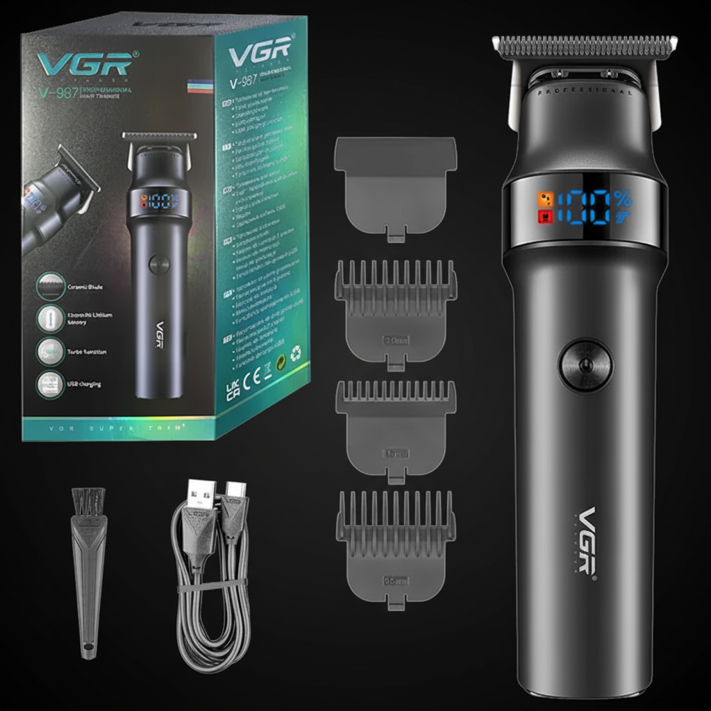 VGR V-987 Hair Trimmer with box and accessories - dark theme