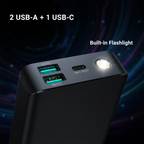 JOYROOM JR-PBF02 ports - 2 USB-A + 1 USB-C + flashlight