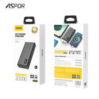 ASPOR A336 POWER BANK 20000MAH 22.5W HIGH CAPACITY WITH LED DISPLAY FAST CHARGING